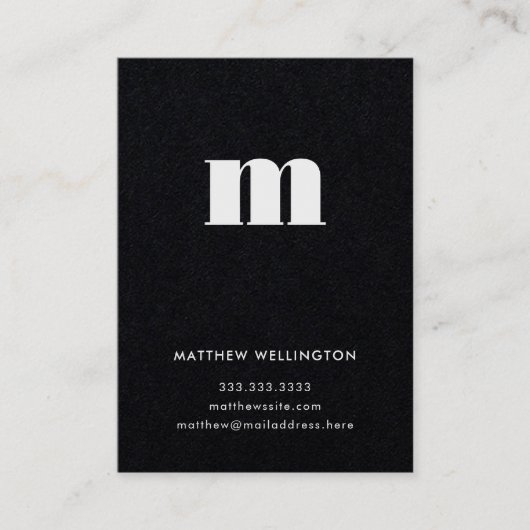 Carte De Visite Monogramme noir solide moderne minimal vertical (Devant)