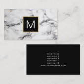Carte De Visite monogramme noir sur marbre blanc (Devant / Derrière)
