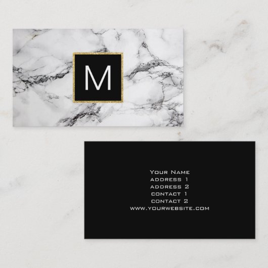 Carte De Visite monogramme noir sur marbre blanc (Devant / Derrière)
