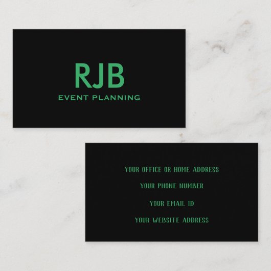 Carte De Visite Monogramme noir vert Nom personnalisé initial Simp (Devant / Derrière)