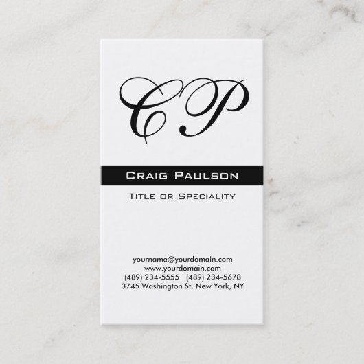 Carte de visite Monogramme noir vertical (Devant)