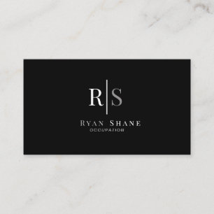 Carte De Visite Monogramme & nom blanc et gris, noir et argent, Vs