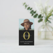 Carte De Visite Monogramme Nom du script Black White Gold Job Vert (Debout devant)