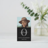 Carte De Visite Monogramme Nom du script noir blanc gris travail v (Debout devant)