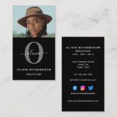 Carte De Visite Monogramme Nom du script noir blanc gris travail v (Devant / Derrière)