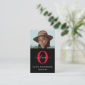 Carte De Visite Monogramme Nom du script Noir Blanc Rouge Job Vert (Debout devant)