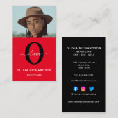Carte De Visite Monogramme Nom du script Rouge Noir Blanc Travail  (Devant / Derrière)