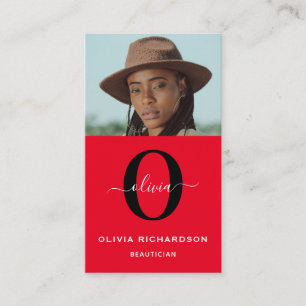 Carte De Visite Monogramme Nom du script Rouge Noir Blanc Travail 