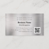Carte De Visite Monogramme & Nom Élégants, Code QR, Argent Brossé (Dos)