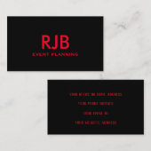 Carte De Visite Monogramme Nom personnalisé initial Noir Rouge Sim (Devant / Derrière)