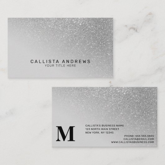 Carte De Visite Monogramme Ombre diagonal de Parties scintillant a (Devant / Derrière)