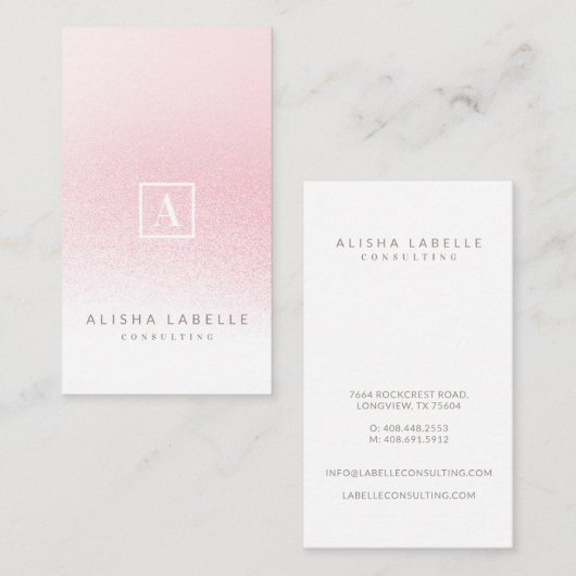 Carte De Visite Monogramme Ombre rose minimal (Devant / Derrière)