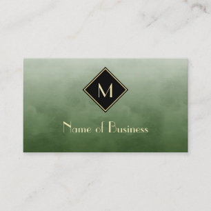 Carte De Visite Monogramme Or Aquarelle Vert Sauge