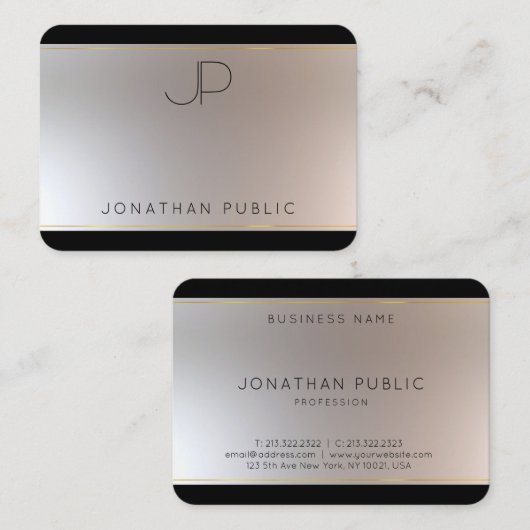 Carte De Visite Monogramme Or Argent Élégant Modèle moderne (Devant / Derrière)