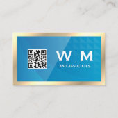 Carte De Visite Monogramme or | Code QR | Géométrique bleue (Devant)