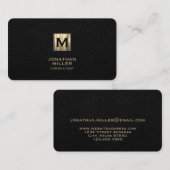 Carte De Visite Monogramme or de luxe en cuir noir (Devant / Derrière)