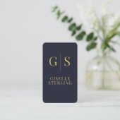 Carte De Visite Monogramme or de luxe Marine bleu QR Code (Debout devant)