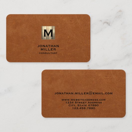 Carte De Visite Monogramme or en cuir simple (Devant / Derrière)