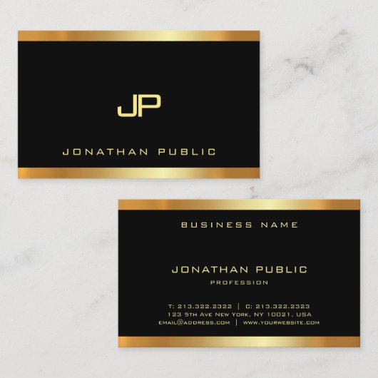 Carte De Visite Monogramme Or Glamor Plain Moderne Luxe Parfait (Devant / Derrière)