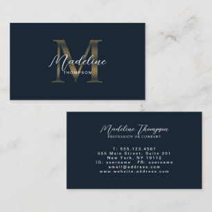 Carte De Visite Monogramme Or Métallisé Bleu Marine Minimal Script