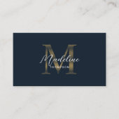 Carte De Visite Monogramme Or Métallisé Bleu Marine Minimal Script (Devant)