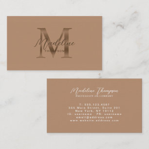 Carte De Visite Monogramme Or Métallisé Taupe Minimal Script
