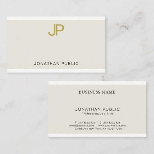 Carte De Visite Monogramme Or moderne et élégant Design Luxe (Devant / Derrière)