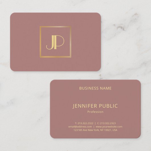 Carte De Visite Monogramme or moderne personnalisé Élégant Modèle (Devant / Derrière)
