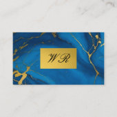 Carte De Visite Monogramme or parties scintillant bleu marbre cart (Devant)