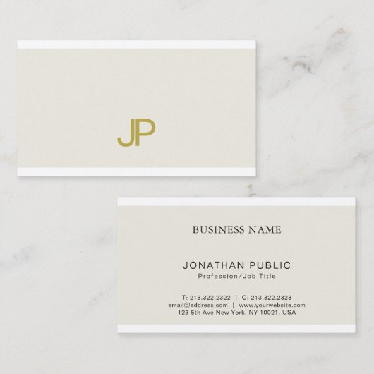 Carte De Visite Monogramme Or tendance Design moderne Plain (Devant / Derrière)
