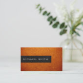 Carte De Visite Monogramme Orange Cuir Look (Debout devant)