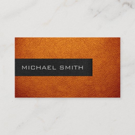 Carte De Visite Monogramme Orange Cuir Look (Devant)