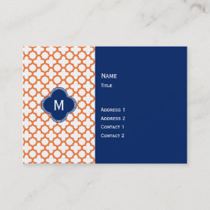Carte De Visite Monogramme Orange et Royal Blue Quatrefoil