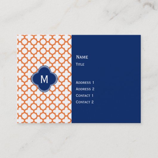 Carte De Visite Monogramme Orange et Royal Blue Quatrefoil (Devant)
