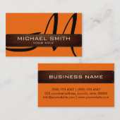 Carte De Visite Monogramme Orange Moderne cuir Look (Devant / Derrière)