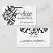 Carte De Visite Monogramme orné de dentelle noire florale (Devant / Derrière)