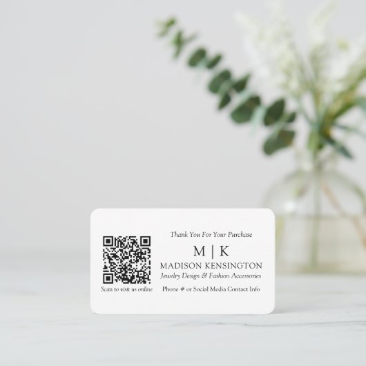 Carte De Visite Monogramme ou ajouter logo Business QR Code Insert (Debout devant)