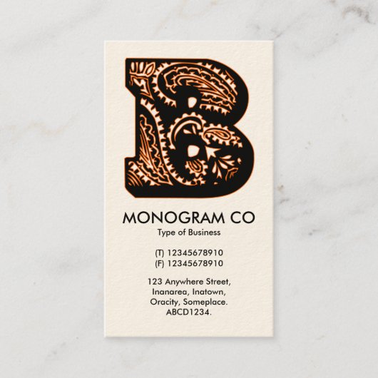 Carte De Visite Monogramme Paisley - B (Devant)