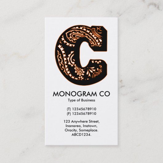 Carte De Visite Monogramme Paisley - B (Devant)