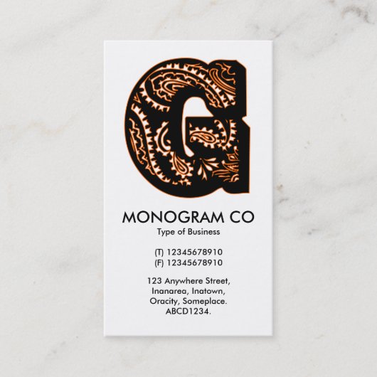Carte De Visite Monogramme Paisley - G (Devant)