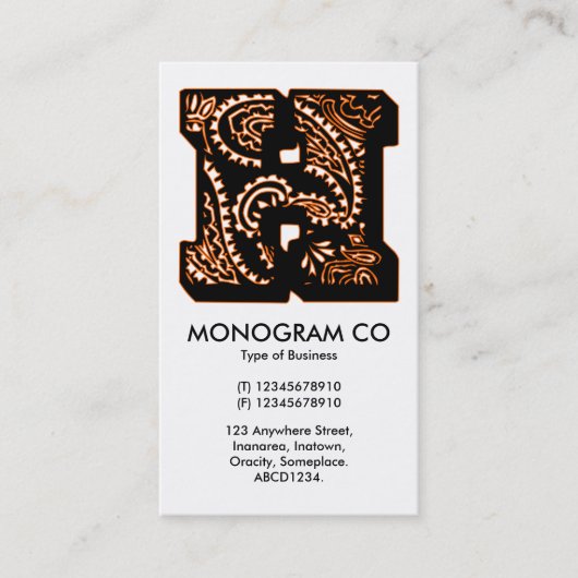 Carte De Visite Monogramme Paisley - H (Devant)