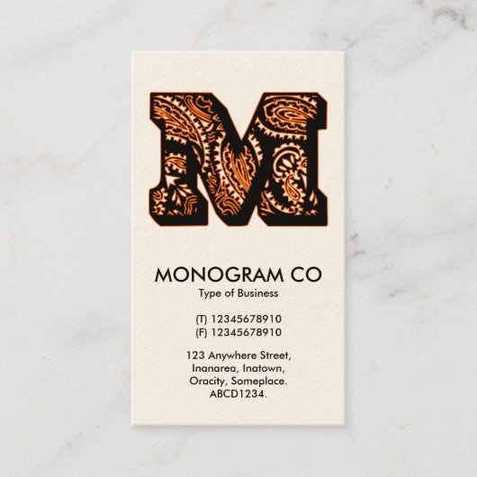 Carte De Visite Monogramme Paisley - M (Devant)