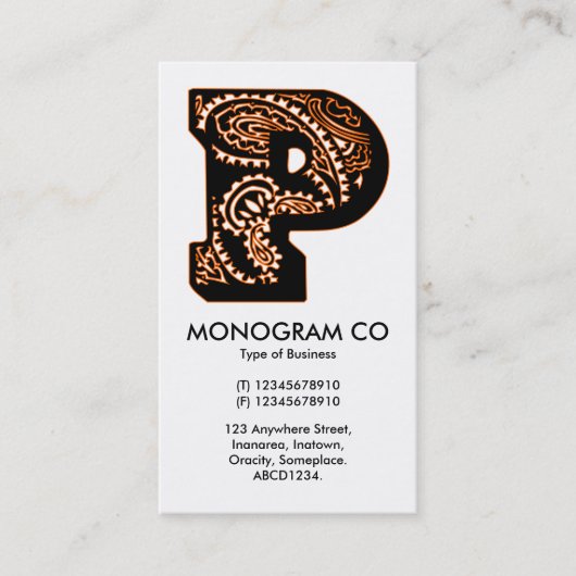 Carte De Visite Monogramme Paisley - P (Devant)