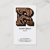 Carte De Visite Monogramme Paisley - R (Dos)