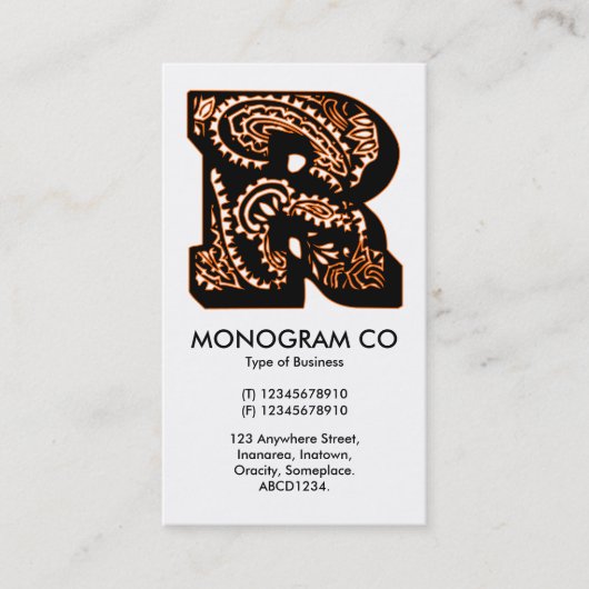 Carte De Visite Monogramme Paisley - R (Devant)