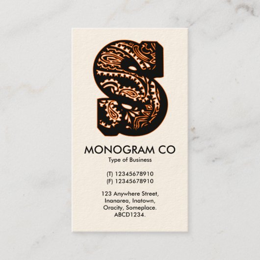 Carte De Visite Monogramme Paisley - S (Devant)