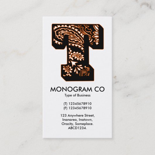 Carte De Visite Monogramme Paisley - T (Devant)