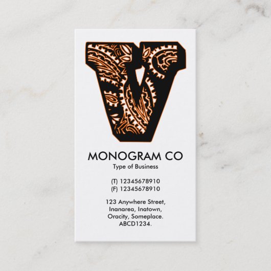 Carte De Visite Monogramme Paisley - V (Devant)