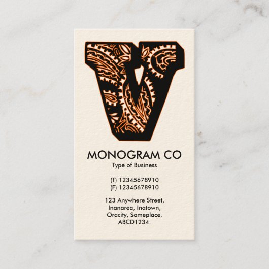 Carte De Visite Monogramme Paisley - V (Devant)