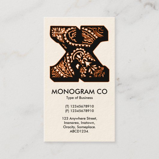 Carte De Visite Monogramme Paisley - X (Devant)